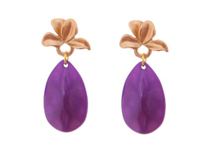 Pendiente de flamenca de lágrima de piedra cristal color morado con cabezal de hojas - Imagen 1