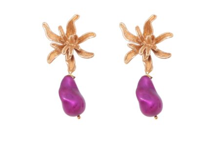 Pendiente de piedras nácar morado con cabezal flor - Imagen 1