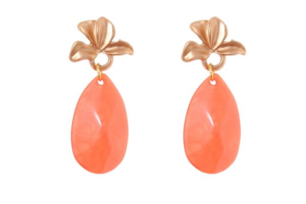 Pendiente de flamenca de lágrima de piedra cristal color naranja con cabezal de hojas