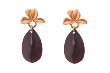 Pendiente de flamenca de lágrima de piedra cristal color negro con cabezal de hojas - Imagen 1