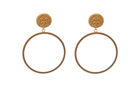 Pendientes dorados con botón decorado y aro fino - Imagen 1