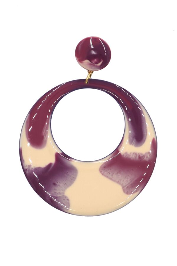 Pendiente de flamenca aro mediano esmaltado acuarela color cardenal degradado