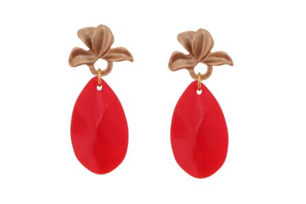 Pendiente de flamenca de lágrima de piedra cristal color rojo con cabezal de hojas - Imagen 1