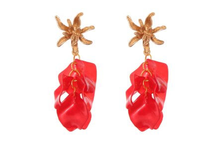 Pendientes de pétalos en color rojo con cabezal de hojas - Imagen 1