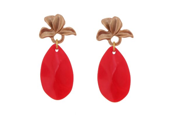 Pendiente de flamenca de lágrima de piedra cristal color rojo con cabezal de hojas