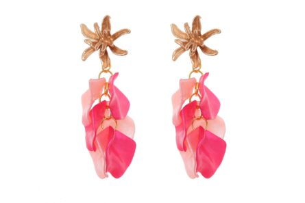 Pendientes de pétalos en tonalidades rosas con cabezal de hojas - Imagen 1