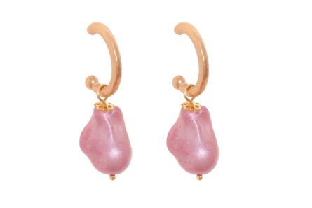 Aros pequeños piedra nácar rosa maquillaje - Imagen 1