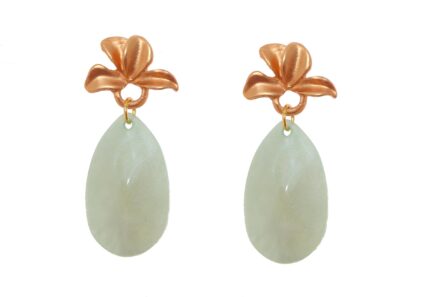 Pendiente de flamenca de lágrima de piedra cristal color verde jabonoso con cabezal de hojas - Imagen 1