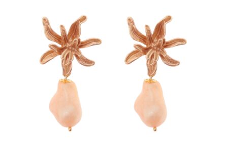 Pendiente de piedras nácar yema con cabezal flor - Imagen 1