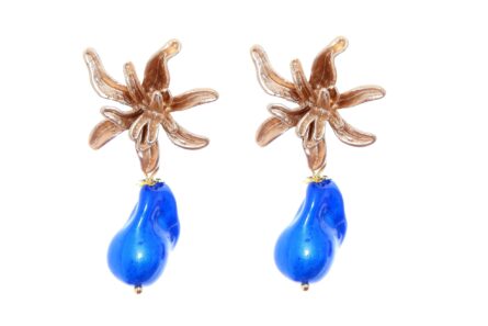 Pendiente de piedras nácar azul zafiro con cabezal flor - Imagen 1