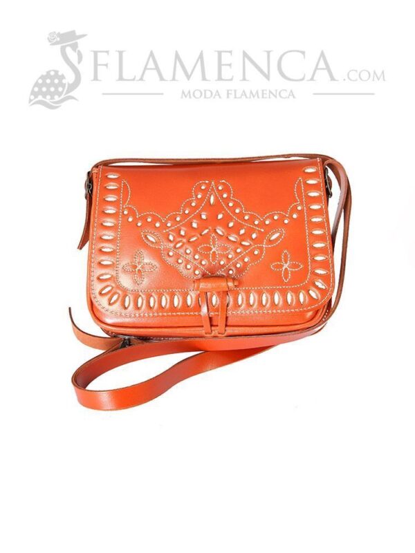 Bolso-bandolera de señora en piel cuero con fondo blanco