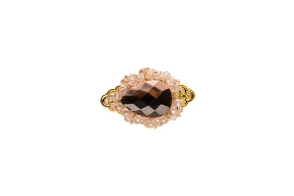 Broche con cristal ahumado y cuentas rosadas