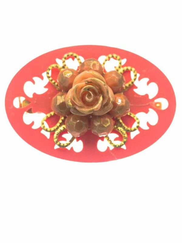 Broche de flamenca coralina con reflejos dorados
