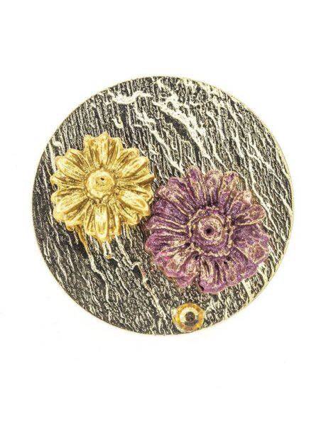 Broche de flamenca de porcelana burdeos y oro con reflejos dorados - Imagen 1
