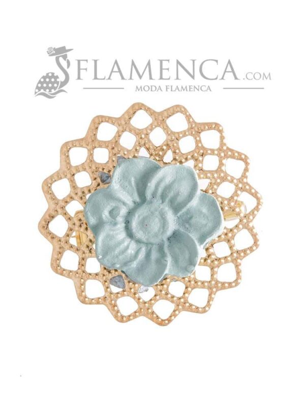 Broche de flamenca de porcelana verde agua antiguo