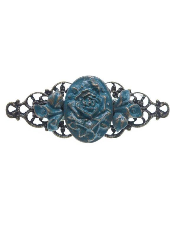 Broche de flamenca de resina azul cyan con reflejos oro