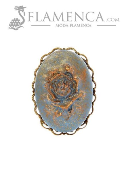 Broche de flamenca de resina azul ducado con reflejos oro       - Imagen 1