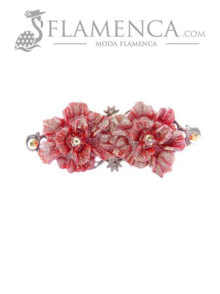 Broche de flamenca de resina coral con reflejos oro   - Imagen 1