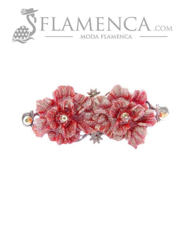 Broche de flamenca de resina coral con reflejos oro  