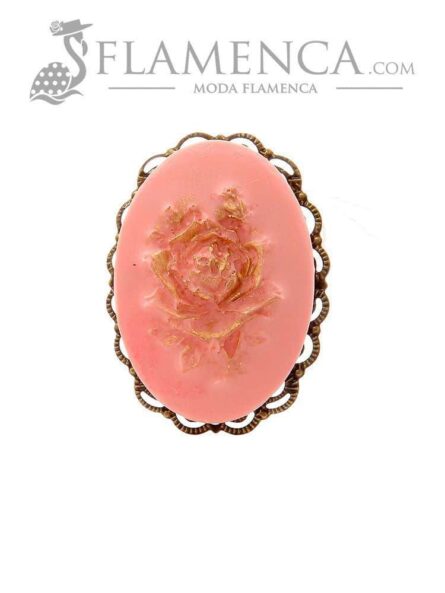 Broche de flamenca de resina rosa palo con reflejos oro      - Imagen 1