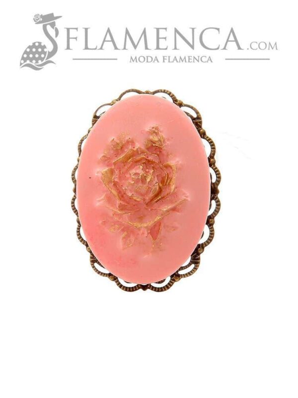 Broche de flamenca de resina rosa palo con reflejos oro     