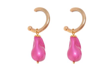 Aros pequeños piedra nácar rosa fresa - Imagen 1