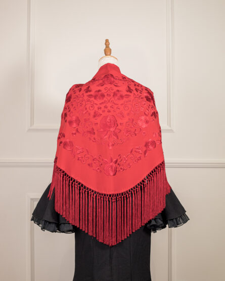 Mantón Rubí Rojo bordado en su tono - Imagen 1