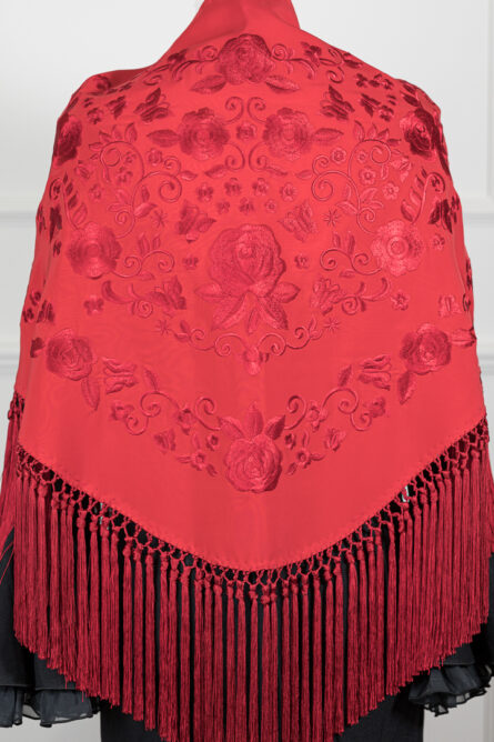Mantón Rubí Rojo bordado en su tono - Imagen 2