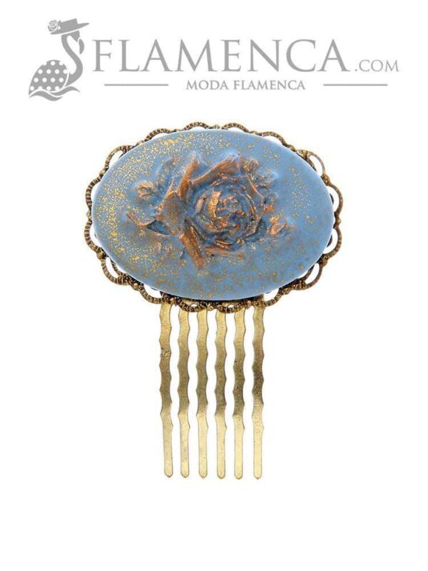 Peinecillo de flamenca azul ducado con reflejos oro