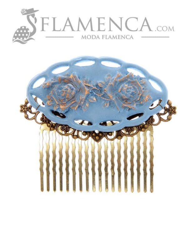 Peinecillo de flamenca azul ducado con reflejos oro