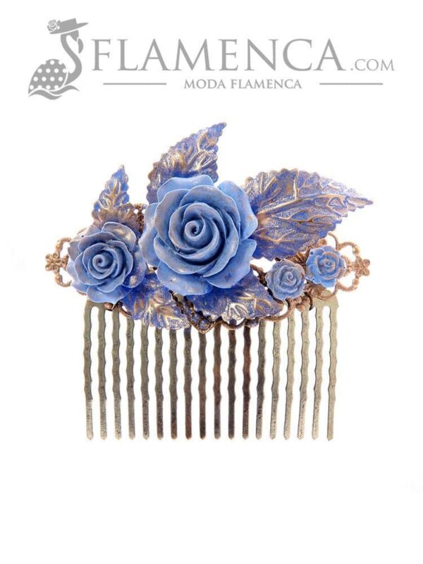 Peinecillo de flamenca azul ducado con reflejos oro