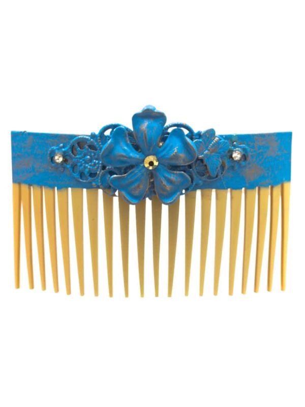 Peinecillo de flamenca craqueado azul turquesa con reflejos dorado
