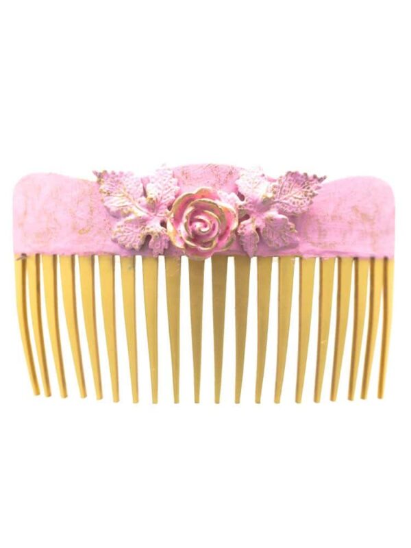 Peinecillo de flamenca craqueado rosa bebé con reflejos dorado