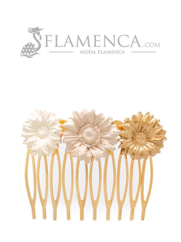 Peinecillo de flamenca de porcelana en tonos beige degradé y oro