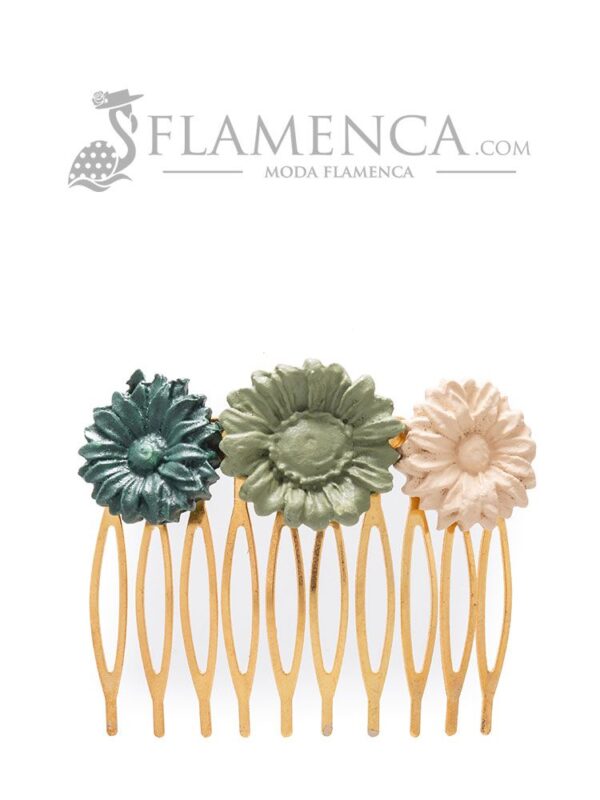 Peinecillo de flamenca de porcelana en tonos verdes antiguo y beige
