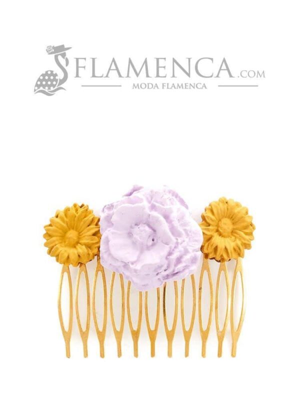 Peinecillo de flamenca de porcelana malva y mostaza