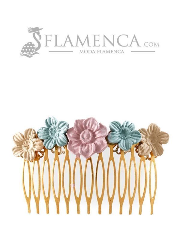 Peinecillo de flamenca de porcelana maquillaje, verde agua antiguo y beige