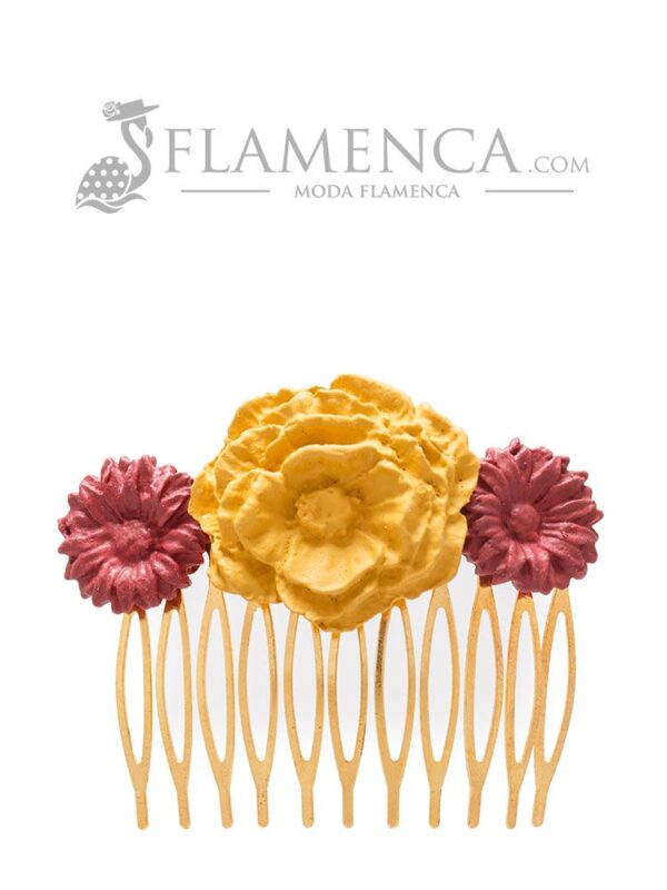 Peinecillo de flamenca de porcelana mostaza y burdeos