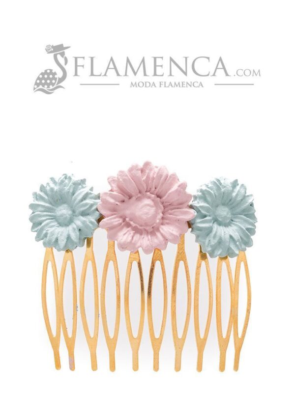 Peinecillo de flamenca de porcelana verde agua antiguo y maquillaje