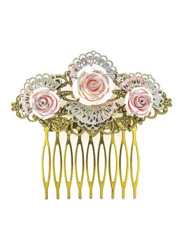 Peinecillo de flamenca de resina tono rosa con reflejos plata