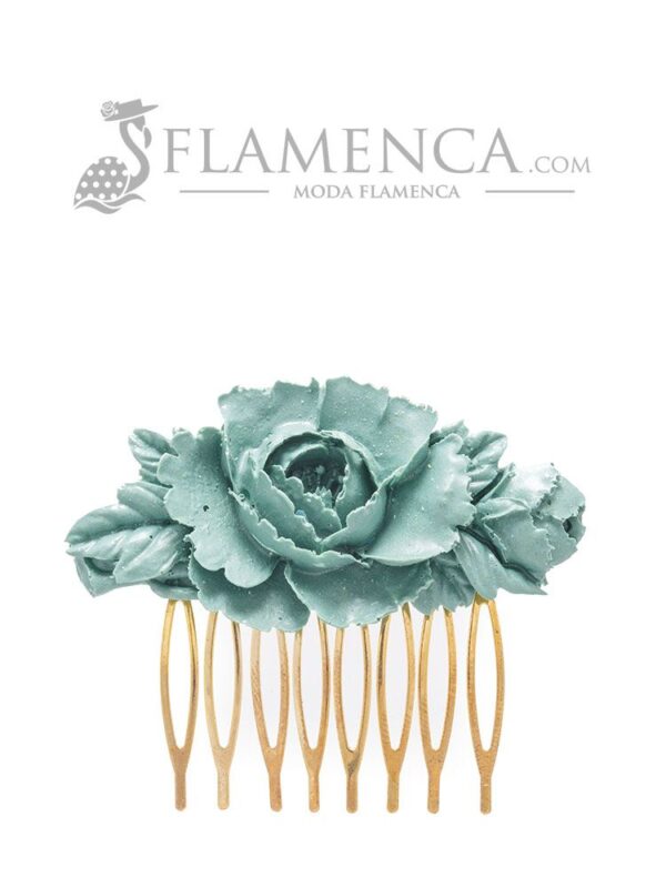 Peinecillo de flamenca de resina verde agua antiguo