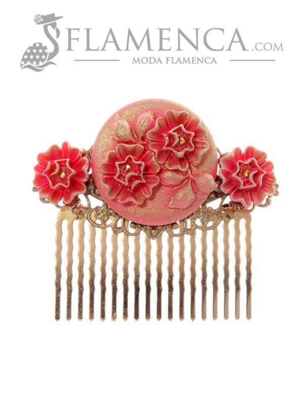 Peinecillo de flamenca fresa con reflejos oro