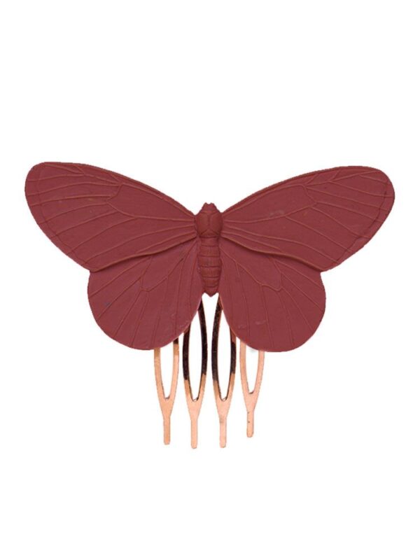 Peinecillo de flamenca mariposa de resina en color burdeos