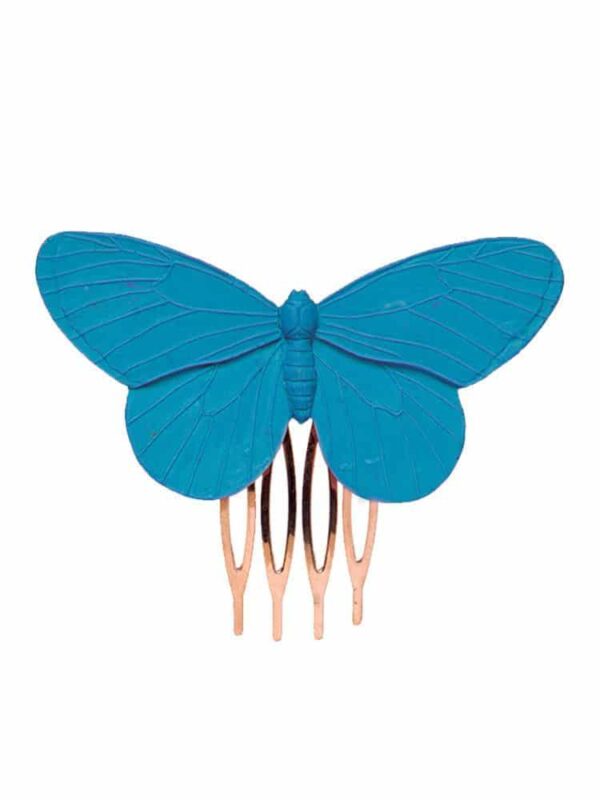 Peinecillo de flamenca mariposa de resina en color azul ducado