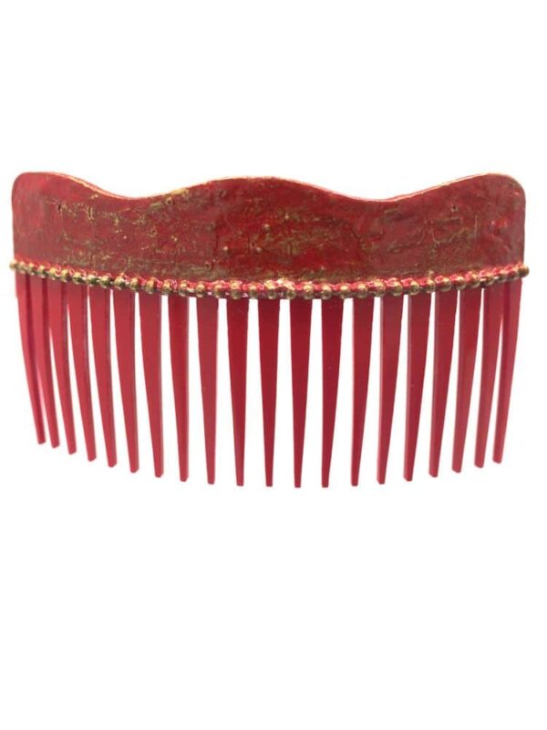 Peinecillo de flamenca onda con craquelado rojo y reflejos dorados