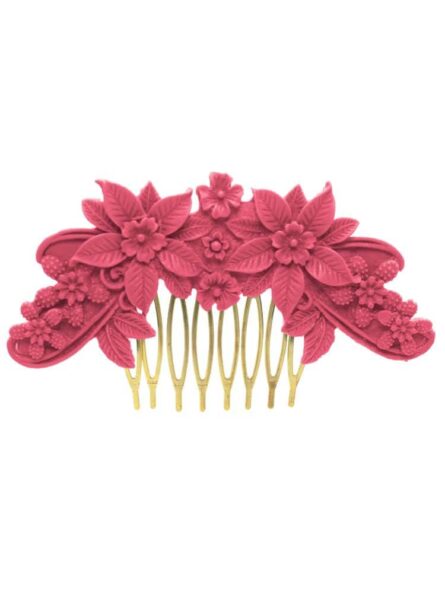 Peinecillo de flamenca resina floral rosa chicle - Imagen 2