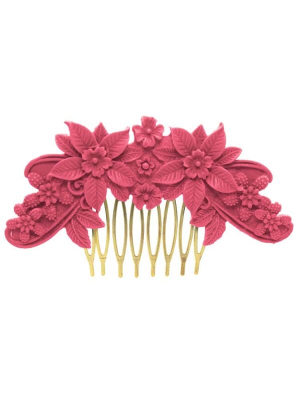 Peinecillo de flamenca resina floral rosa chicle