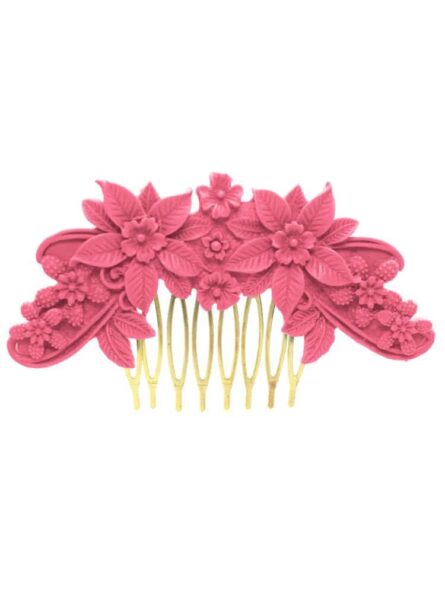 Peinecillo de flamenca resina floral rosa chicle - Imagen 1