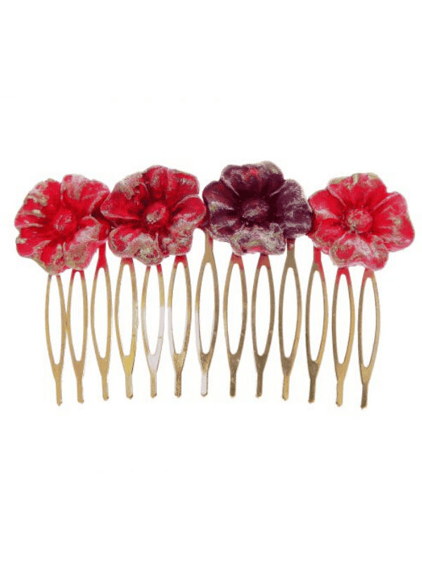 Peinecillo de porcelana en tonos rojo degradé con reflejos dorados