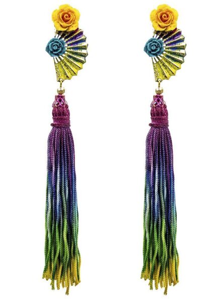 Pendiente de flamenca abanico multicolor - Imagen 1
